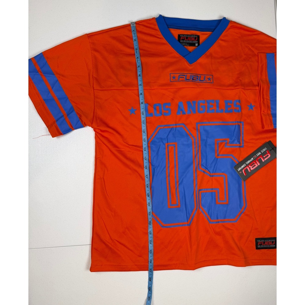 FUBU Los Angeles 05 Football Jersey Orange Blue Mesh Streetwear Mens Medium NWT - Picture 3 of 7